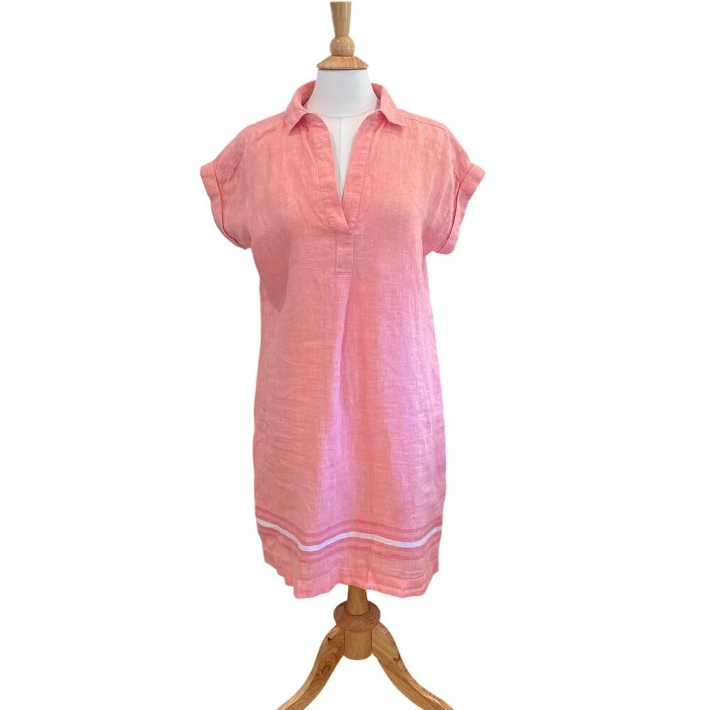 Talbots Pink 100% Linen Short Sleeve Collared Dress, Minimalist, Size M